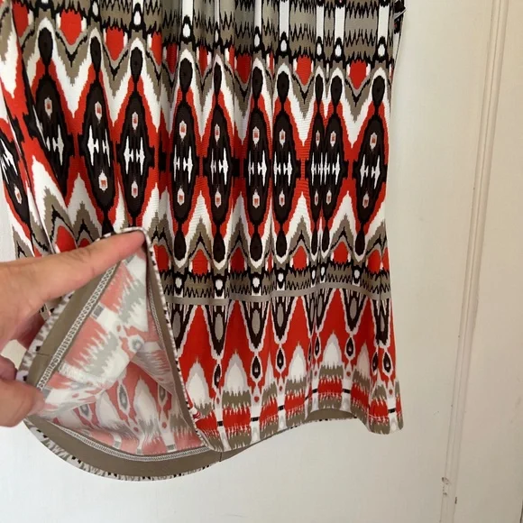 Calvin Klein Sleeveless Blouse Abstract Geometric Orange Tan Black White Ikat - Picture 6 of 13